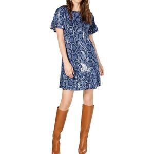 NWOT Michael Kors Python Sequin True Navy Snake Print Dress Small -can fit a Med